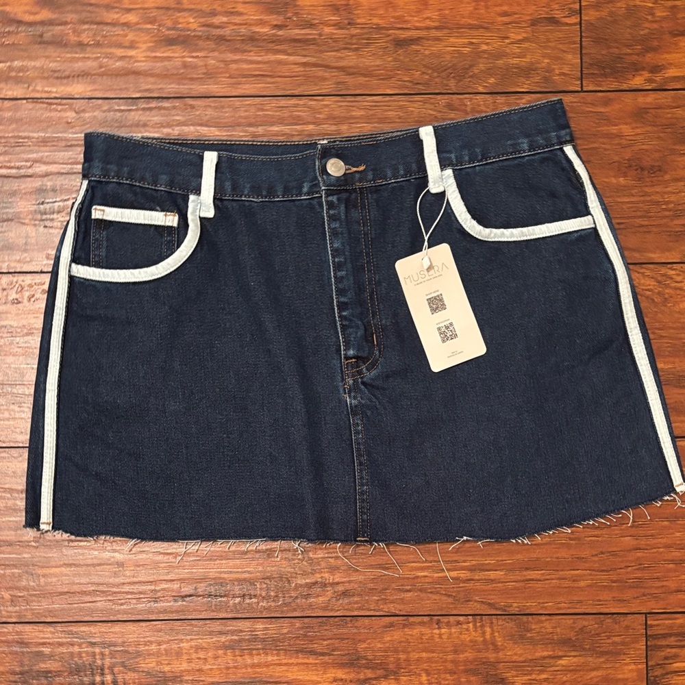 NWT Dark Denim Mini Skirt with White Trim